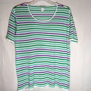 Short Sleeve Green & Purple Strip Light Sweater XL